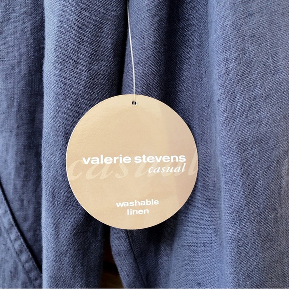 VALERIE STEVENS casual washable blue linen zip front hooded jacket, size L - Picture 8 of 9